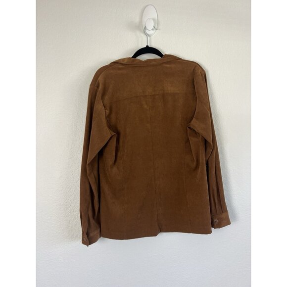 Express Vintage Faux Suede Brown Button Down Top Large Long Sleeve Western Boho - Picture 2 of 10
